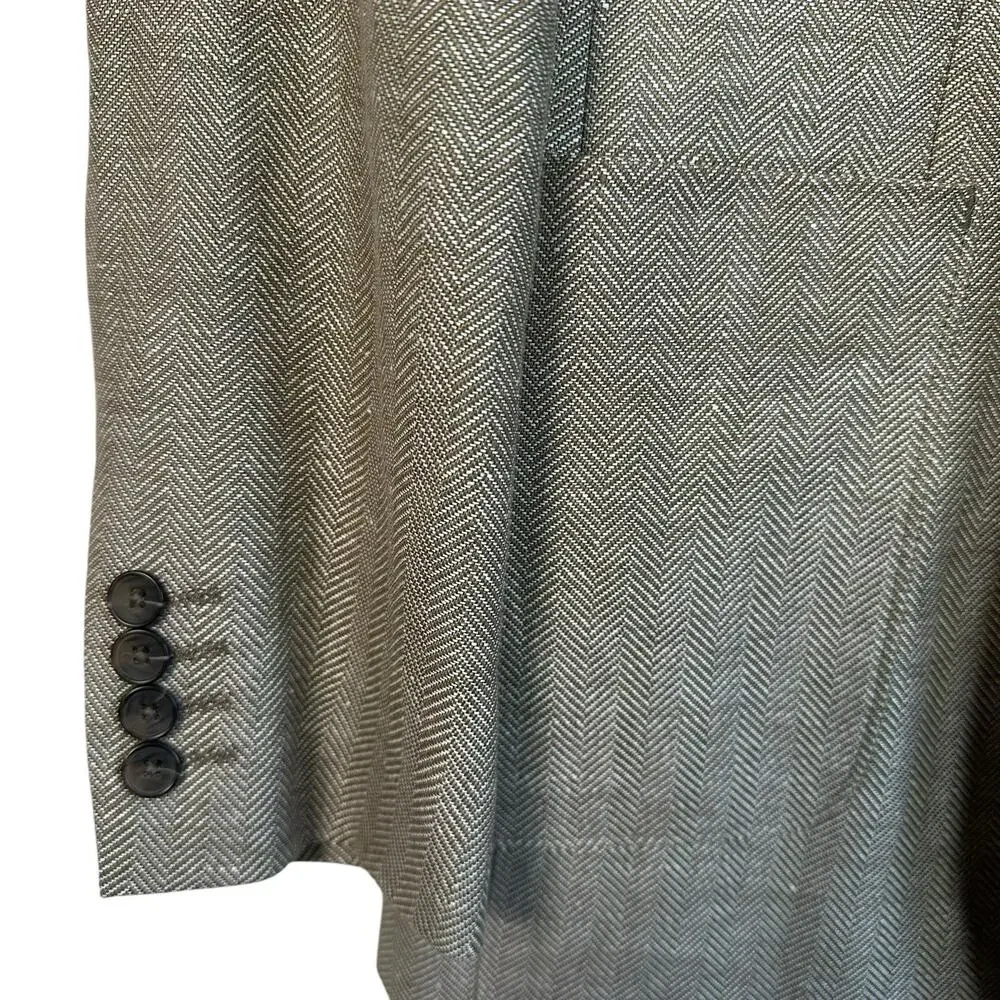 Stafford Men’s Taupe Herringbone Slim Fit Linen Wool Sports Coat Blazer Size 40L